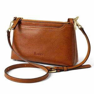 Kattee Leather Cognac Brown Crossbody Bag Purse  w/ Adjustable Strap Zip Top